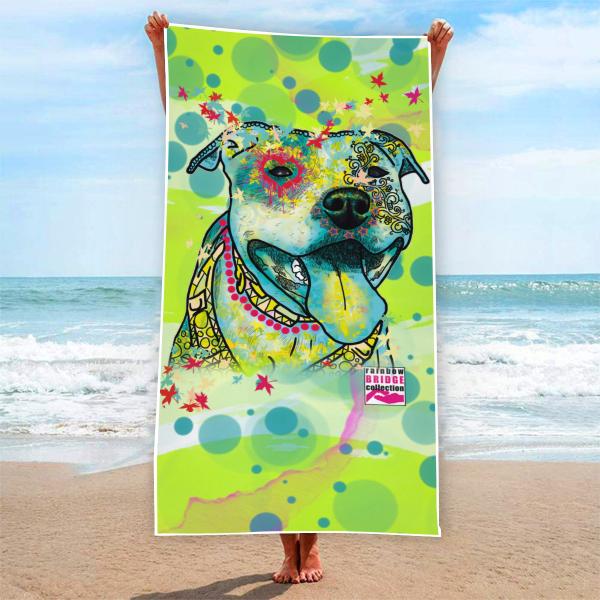 Badehandtuch Pablo – Popart-Hundemotiv, 75x165 cm, 100 % Polyester, weich & schnelltrocknend
